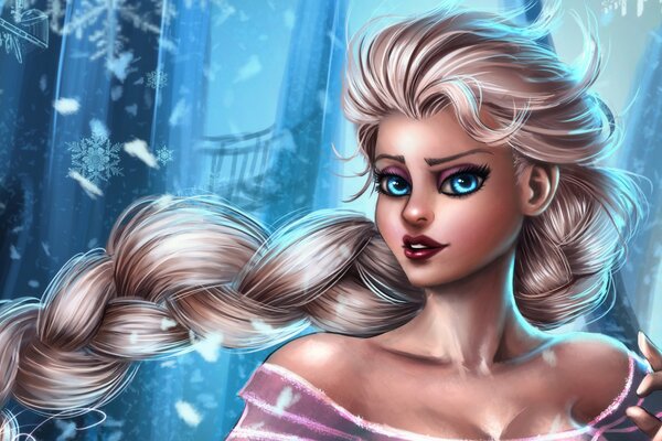 Reina de la nieve Elsa con una larga trenza