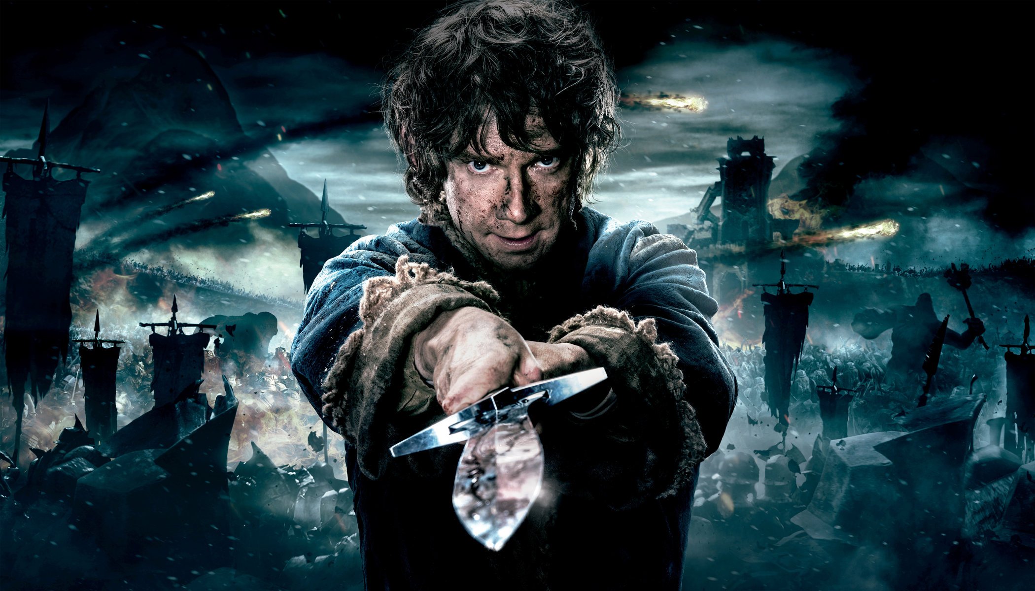 pełny rozszerzony hobbit: bitwa pięciu armii oznaczamy hobbit bitwa z pięć armia film film 2014 rok martin freeman bilbo baggins new line cinema mgm metro goldwyn mayer warner bros. pictures przygoda fantasy człowiek z broń miecz kłamstwo