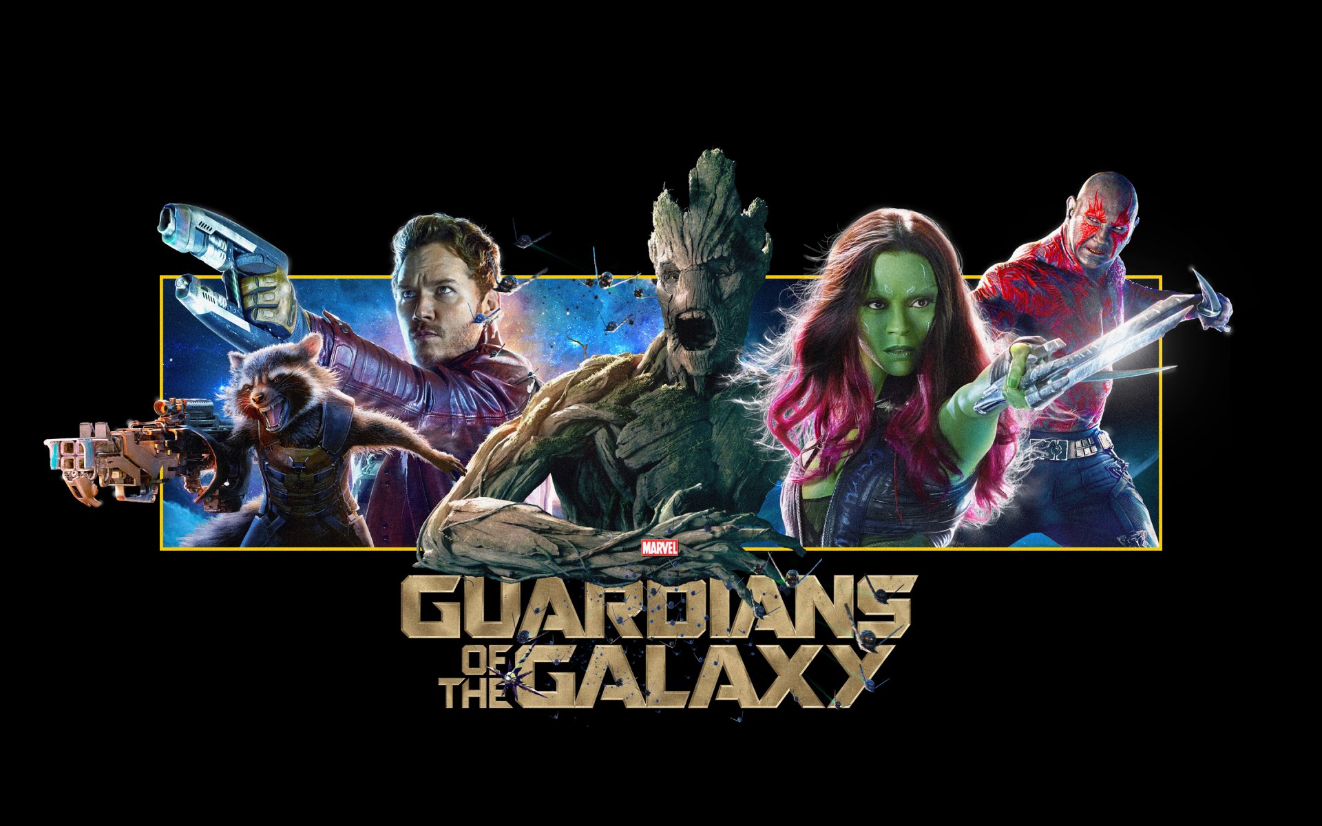 chris pratt peter quill star lord gardiens de la galaxie zoe saldana gamora batista drax destroyer drake destroyer vin diesel groot bradley cooper fusée raton laveur