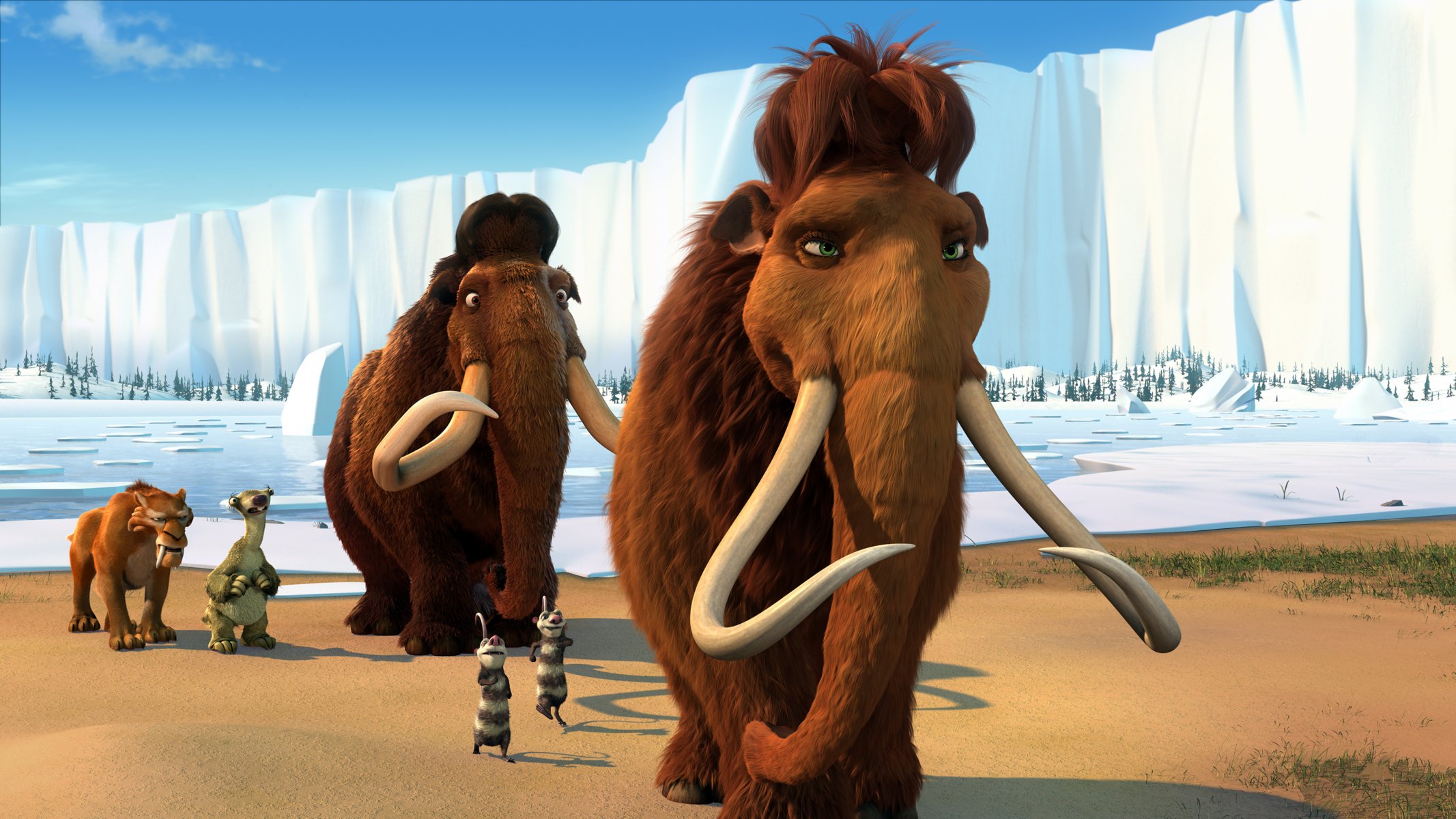 cartoon cartoon ice age 2 ice age : globale erwärmung helden charaktere mammuts manny und ellie opossums crash und eddie faultier sid tiger diego wanderung abenteuer