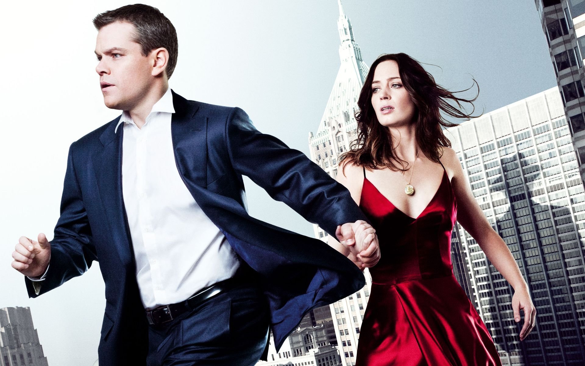 reality changers changers matt damon emily blunt film fiction couple roof building shadow