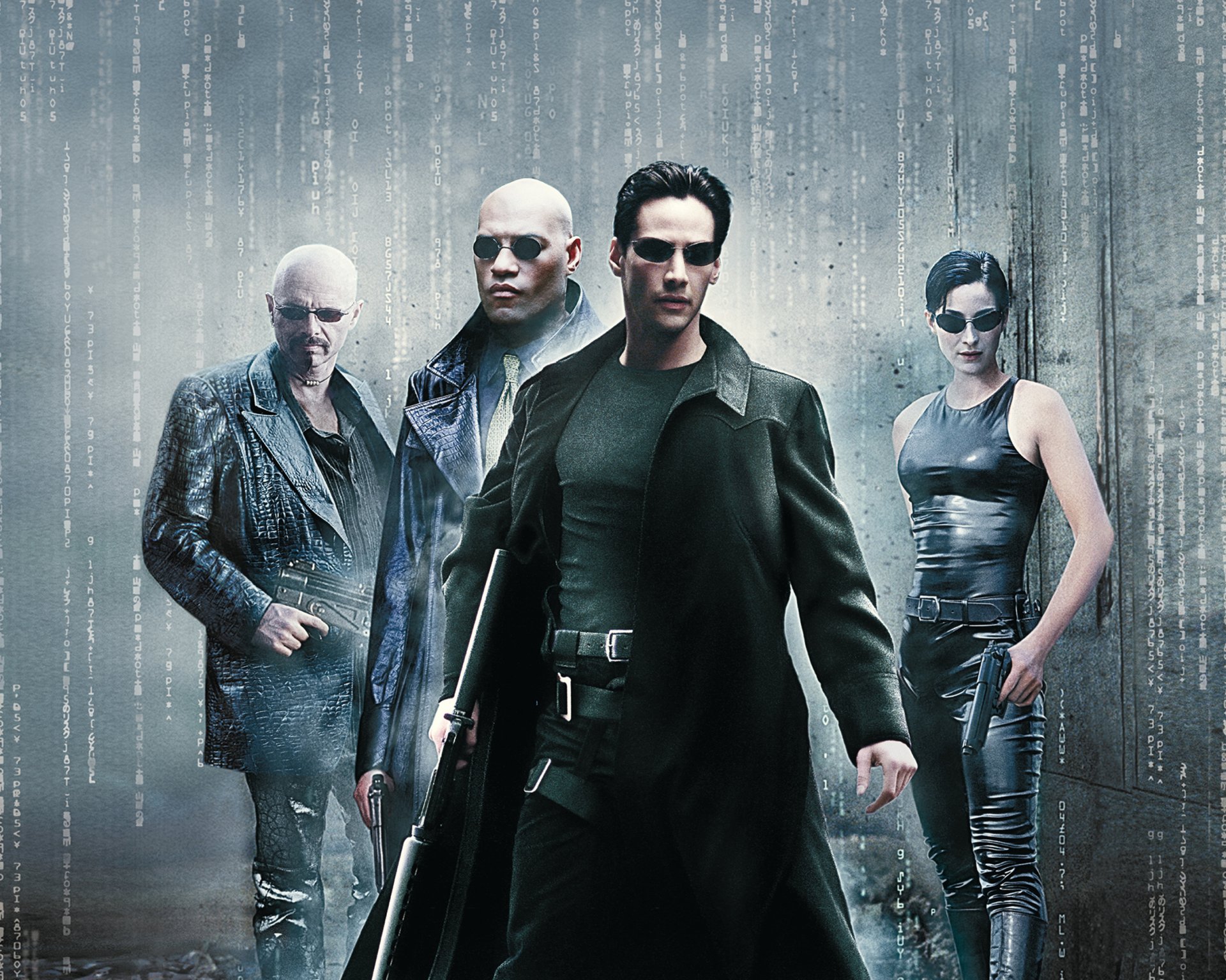 matrix film film keanu reeves neo tom anderson laurence fishbourne morfeusz carrie-anne moss trinity joe pantolien cypher akcja sci-fi fantasy hakerzy wojownicy broń pistolety glassess nadludzkie nadprzyrodzone uprawnienia hd tapety