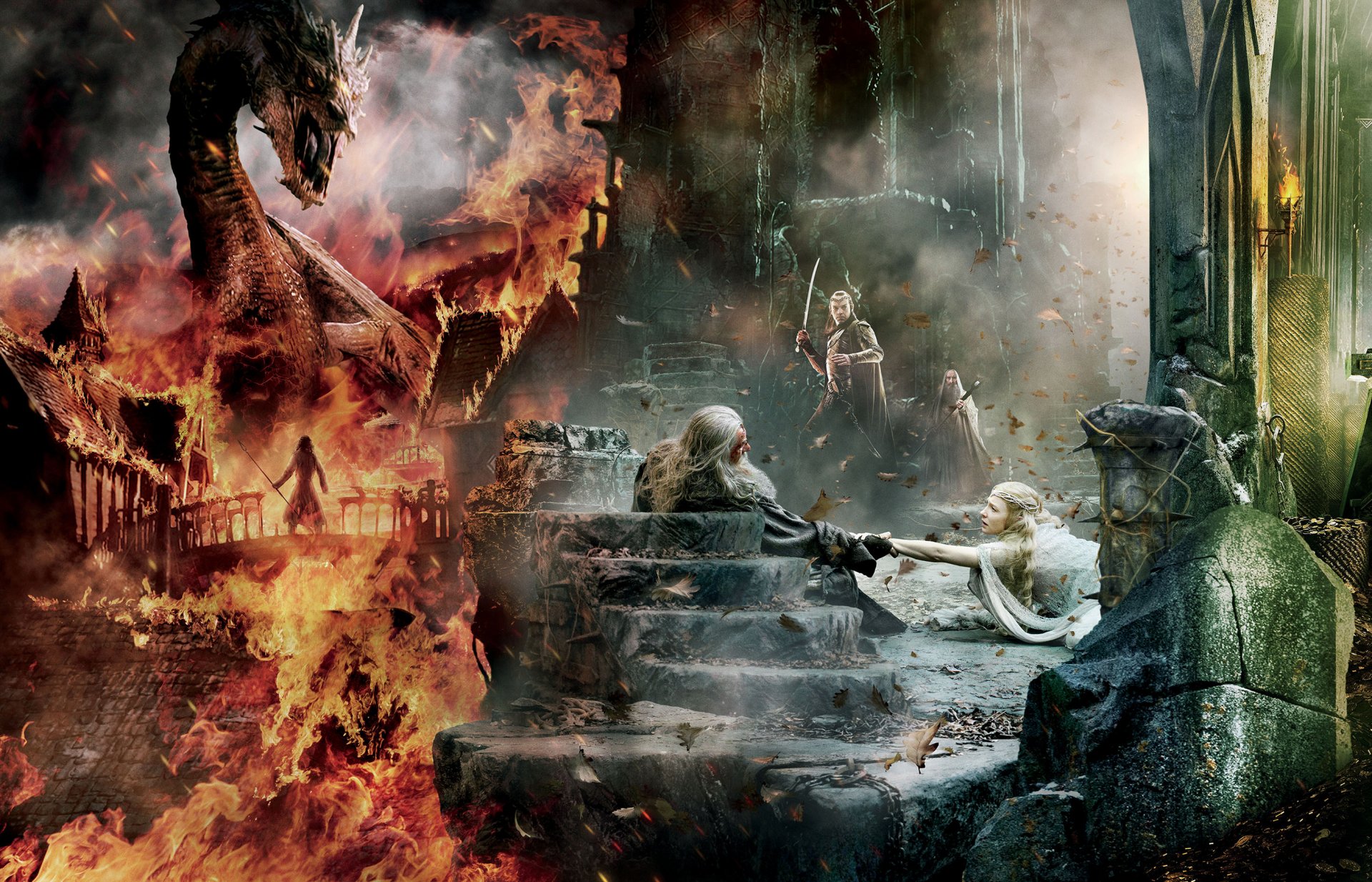 The Hobbit: The Battle of the Five Armies 2014 Benedict Cumberbatch Necromancer Sauron Luke Evans Bard Ian McKellen Gandalf Cate Blanchett Galadriel Hugo Weaving Elrond Christopher Lee Saruman Warner Bros. Pictures mgm new line Cinema companies weapons sword