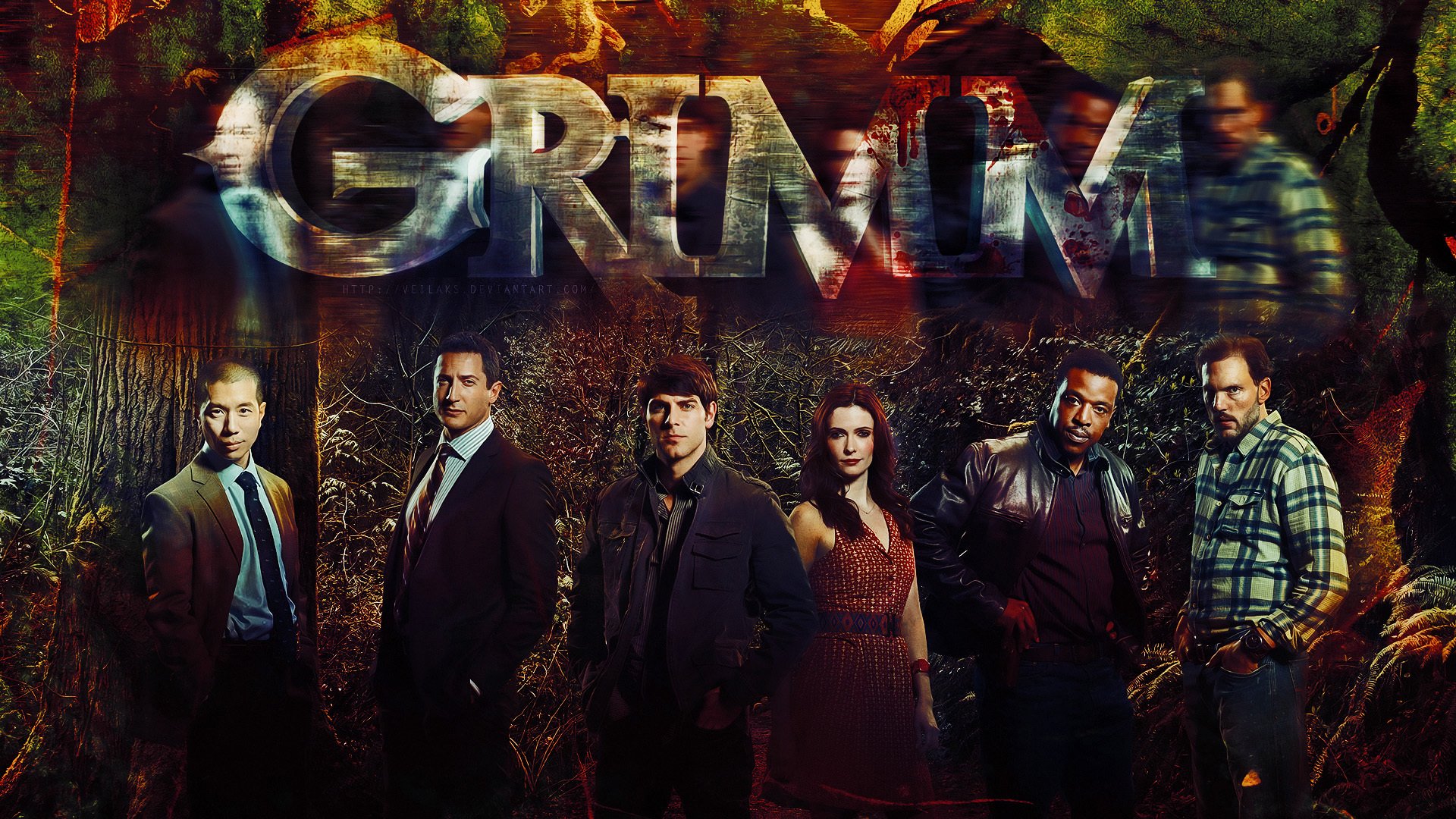 grimm serie de televisión david giuntoli gintoli bitsy talloch bitsie talloch silas ware mitchell sila ware mitchell russell hornsby sasha roise reggae lee