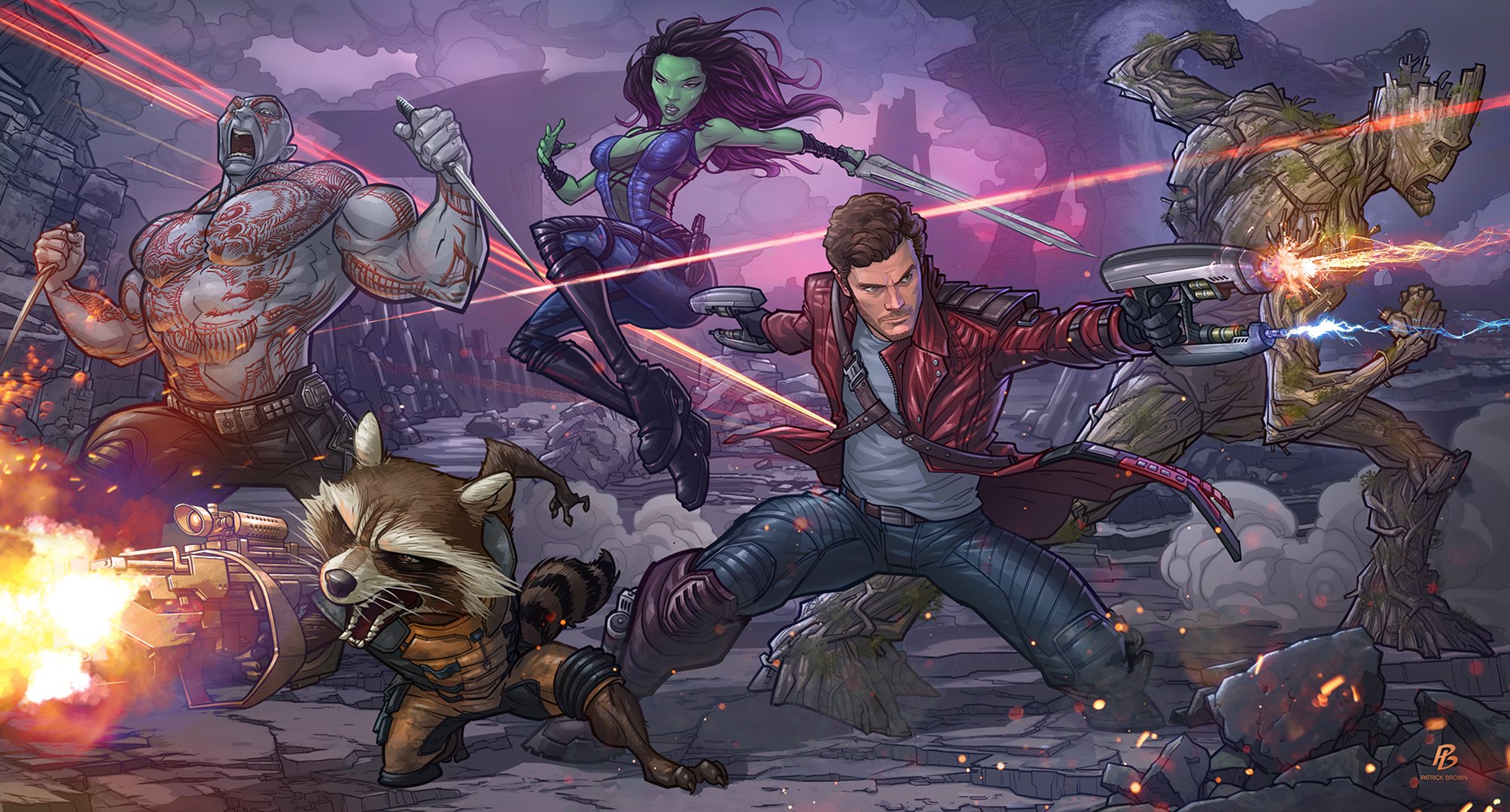 peter quill star-lord gamora art drax groot guardians of the galaxy patrick brown patrickbrown rocket raccoon marvel comic