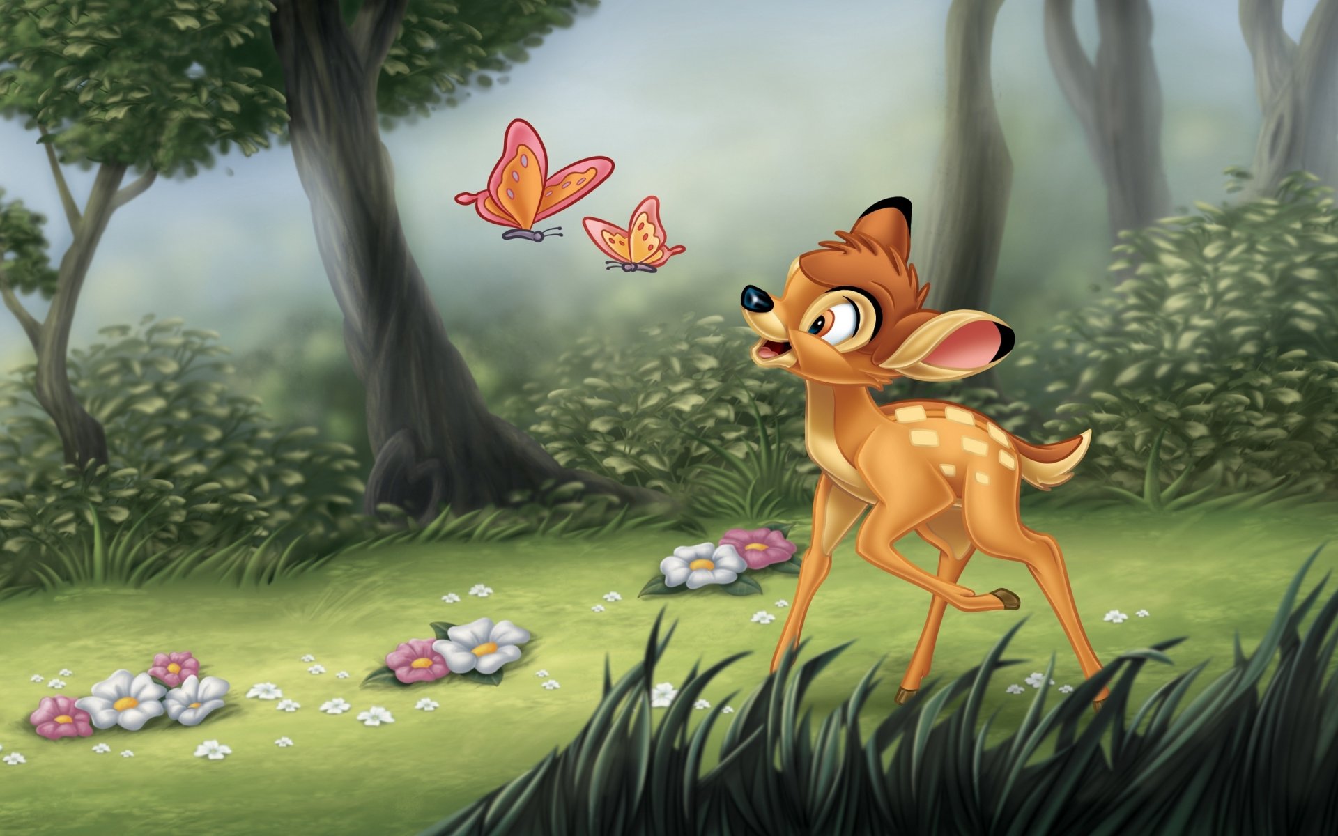 bamby walt disney las drzewa kwiaty bambi kreskówka