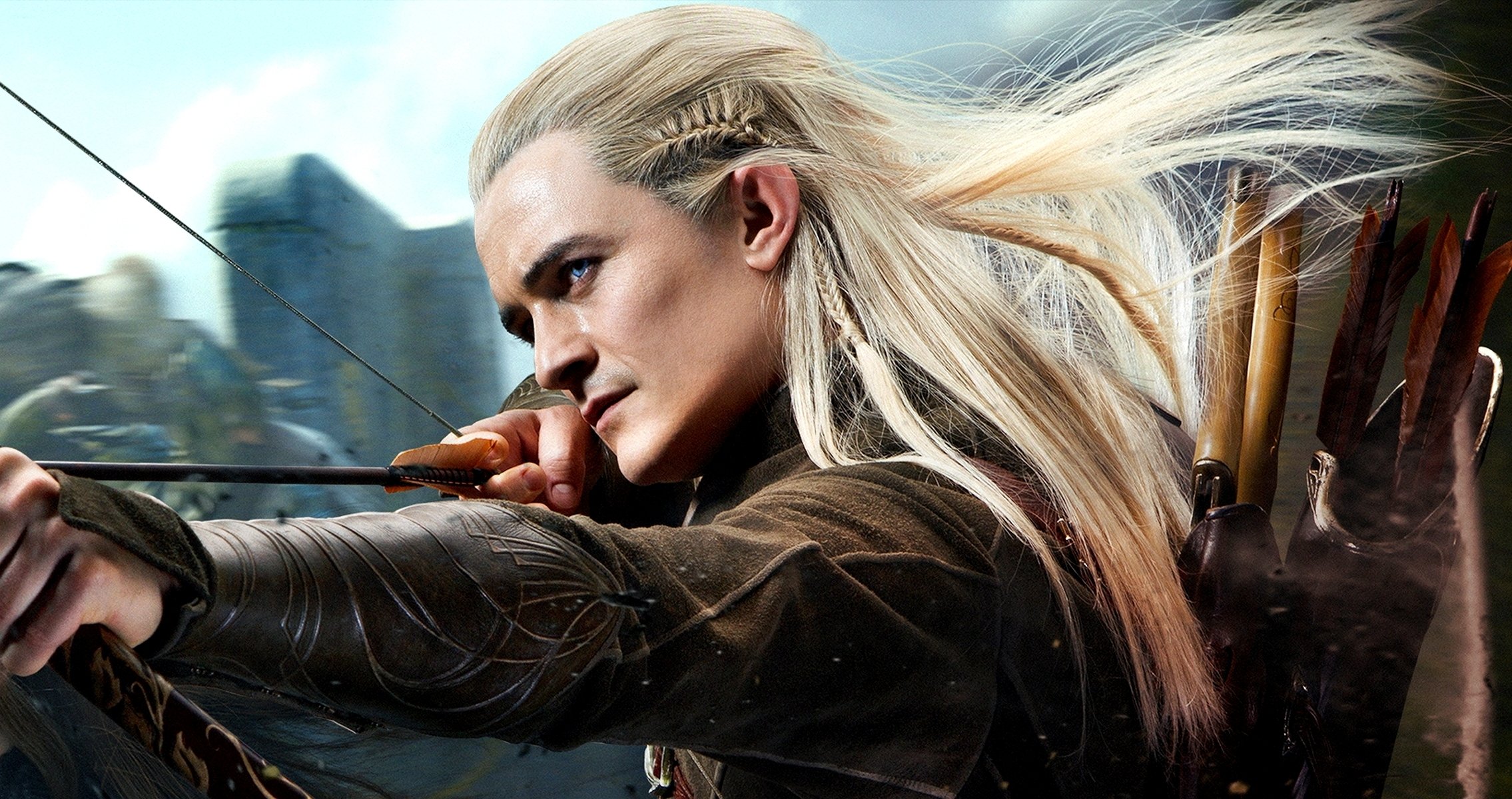 hobbit lub tam iz powrotem hobbit: pustkowie smogu orlando bloom elf archer legolas mirkwood lub tam iz powrotem hobbit: pustkowie smauga łucznik łuk strzały kołczan strzał las mirkwood mroczna las