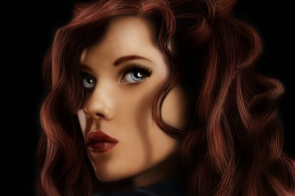 A painted portrait of Natasha Romanov