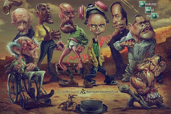 Cartoon on the characters of the TV series Breaking Bad