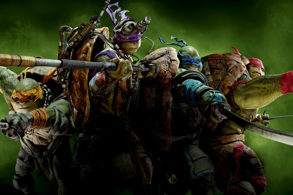 Zeichnung. Ninja Turtles mit Waffen