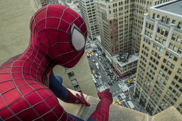 The new spider-Man on the roof in the city