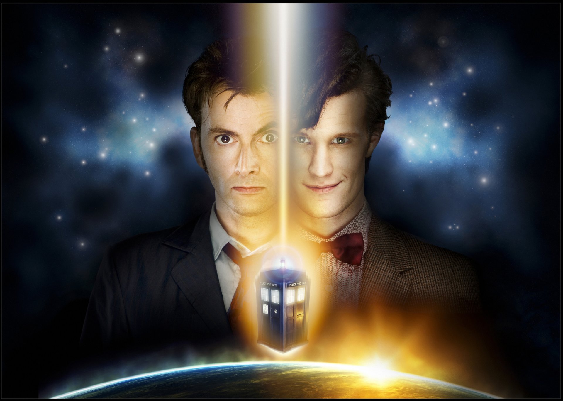 doctor who david tennant matt smith espacio estrellas cabina de policía tardis ficción serie de televisión