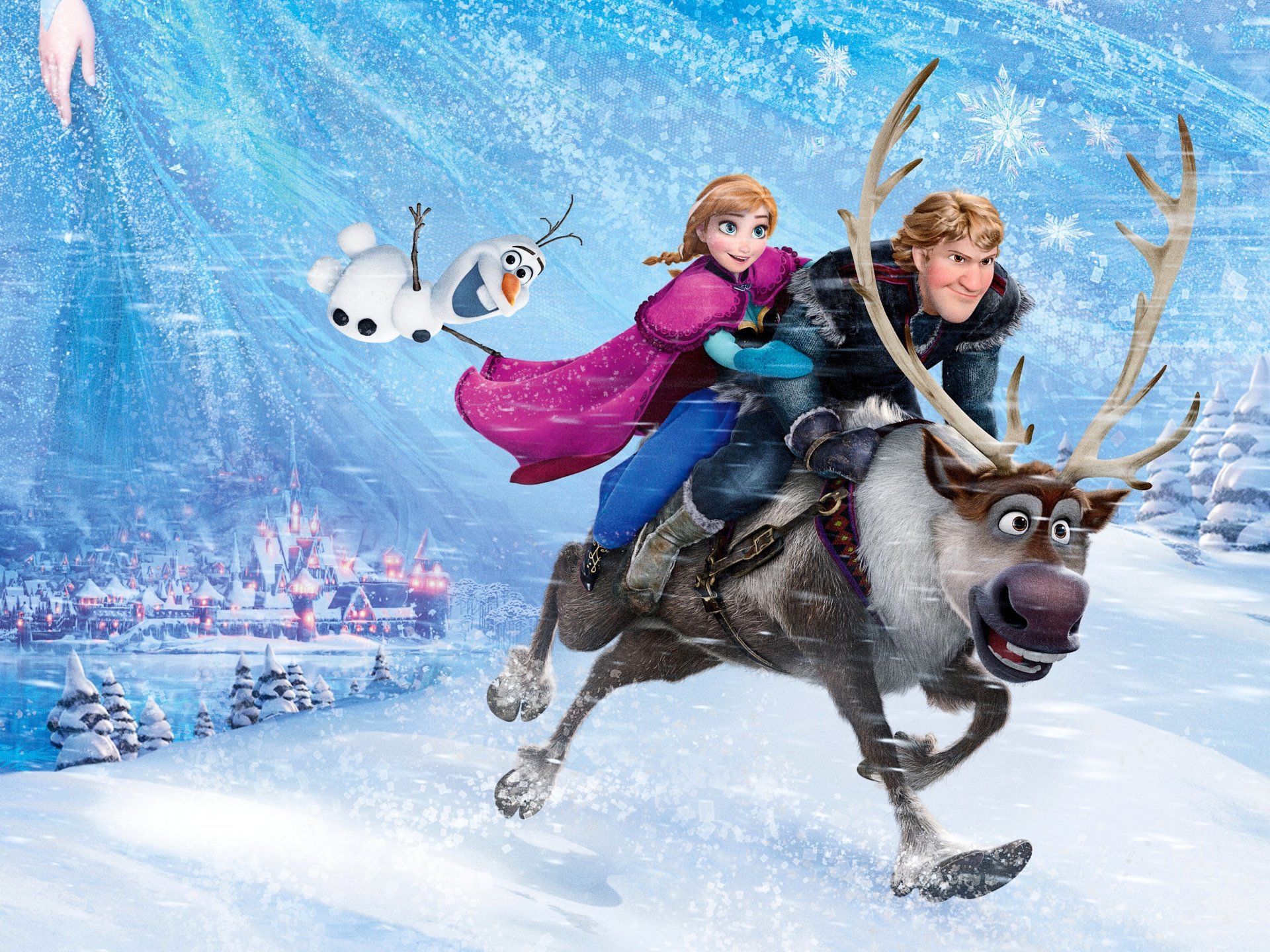 congelato walt disney 2013 arendelle anna kristoff sven olaf congelato animazione arendelle regno città neve fiocchi di neve cervi pupazzo di neve principessa