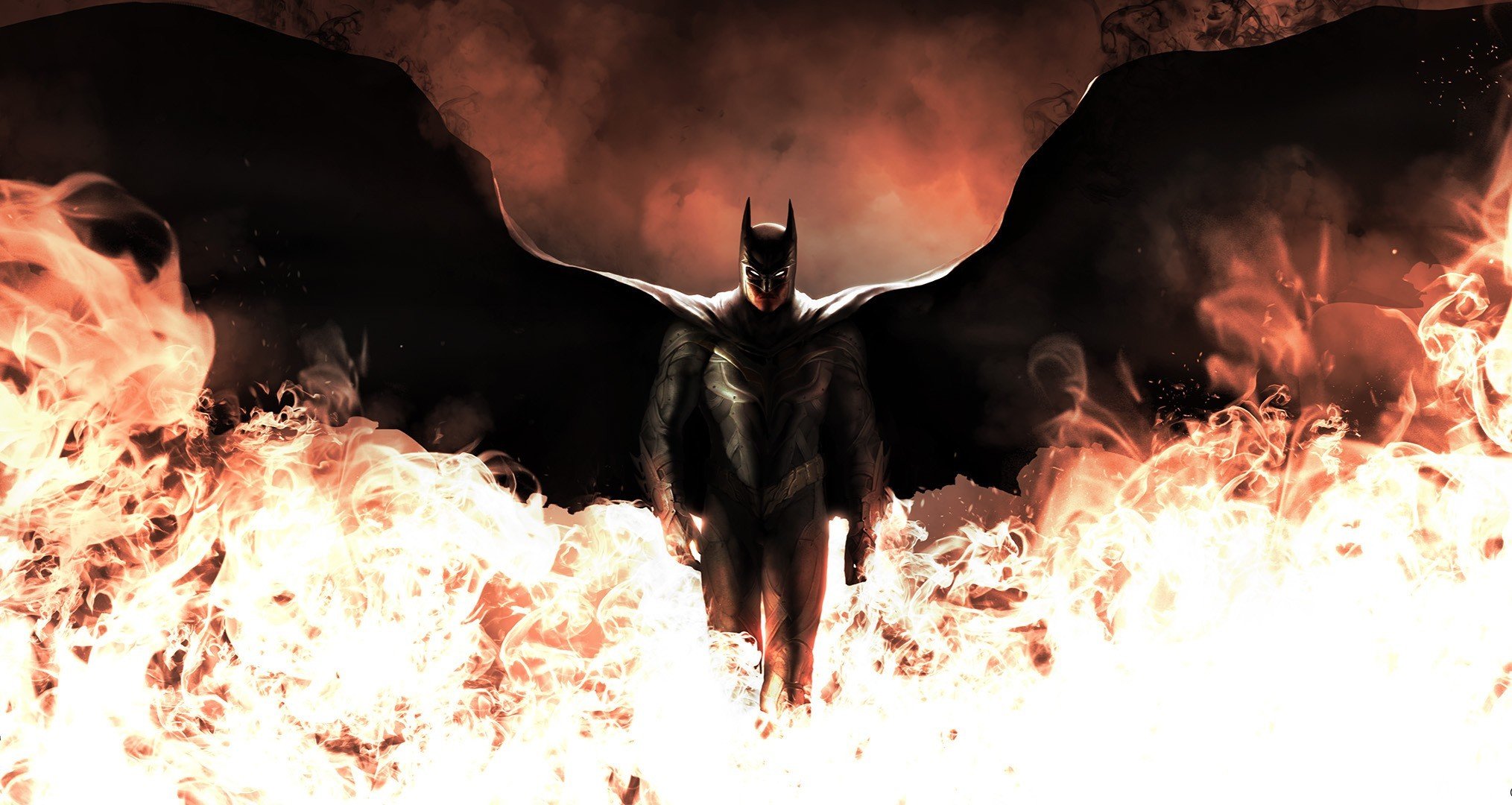 arte batman caballero oscuro alas traje fuego