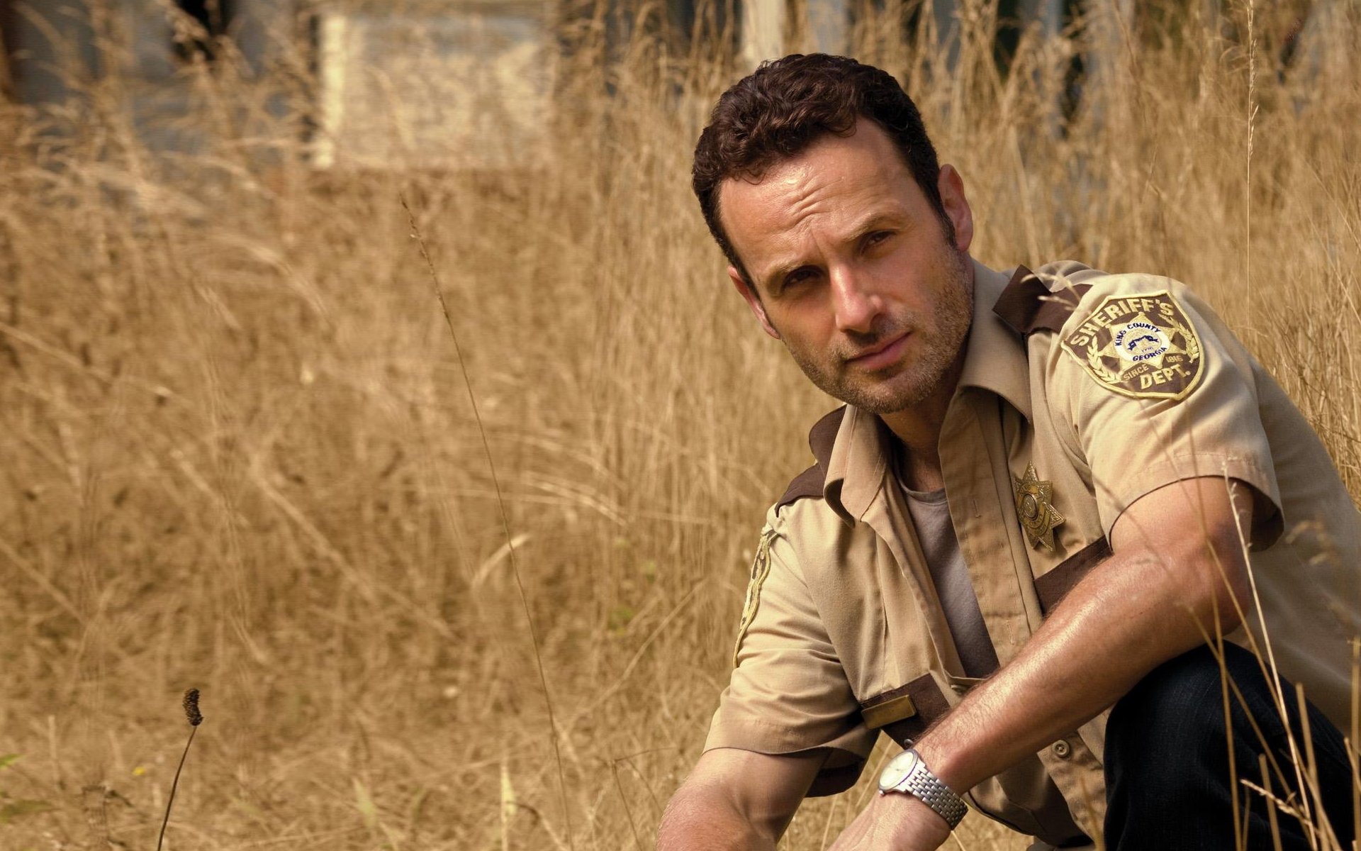 the walking dead the walking dead serie de televisión zombies rick grimes andrew lincoln hierba granja fondo