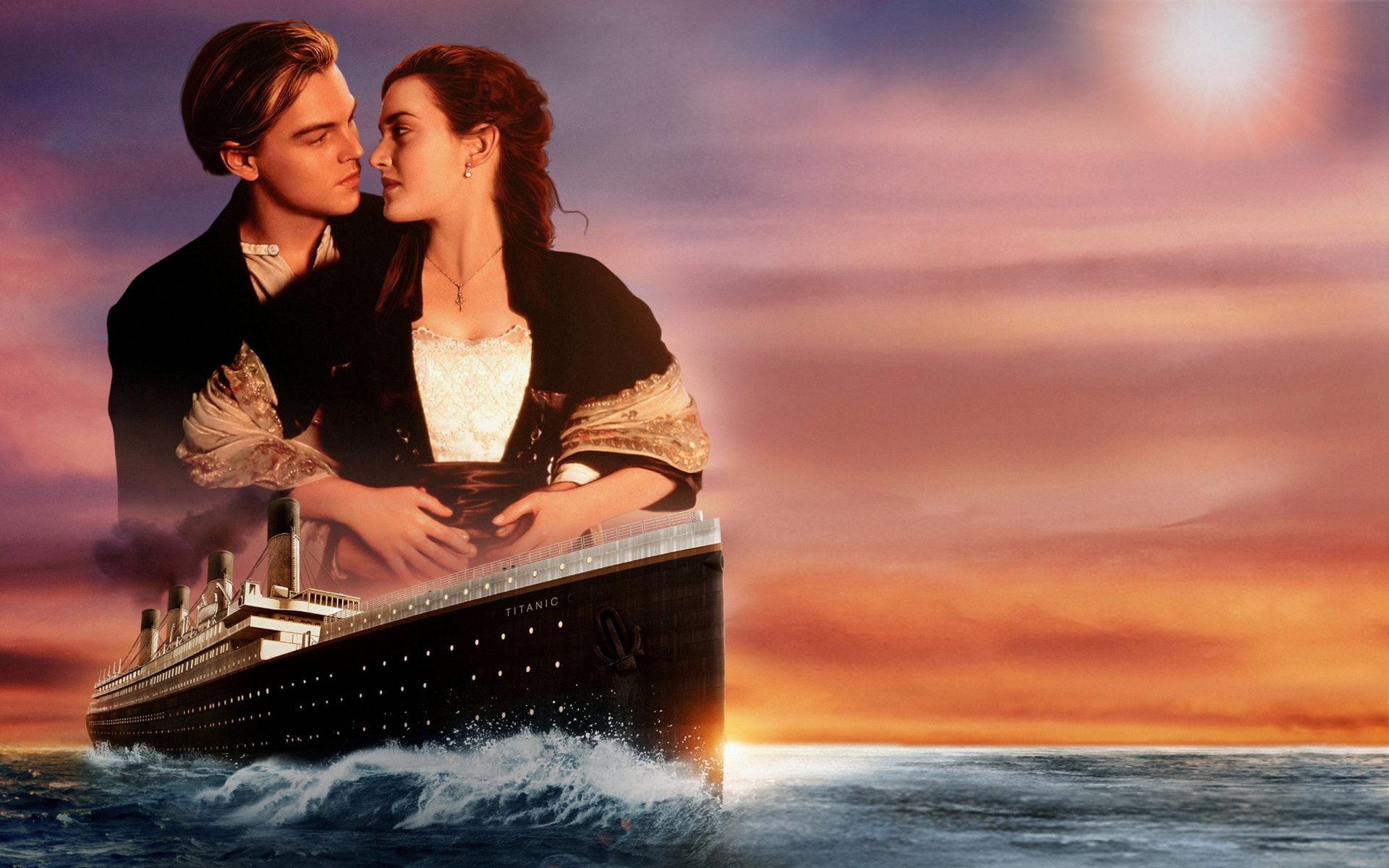 titanic leonardo dicaprio kate winslet amor puesta de sol barco leonardo dicaprio pareja jack dawson rose