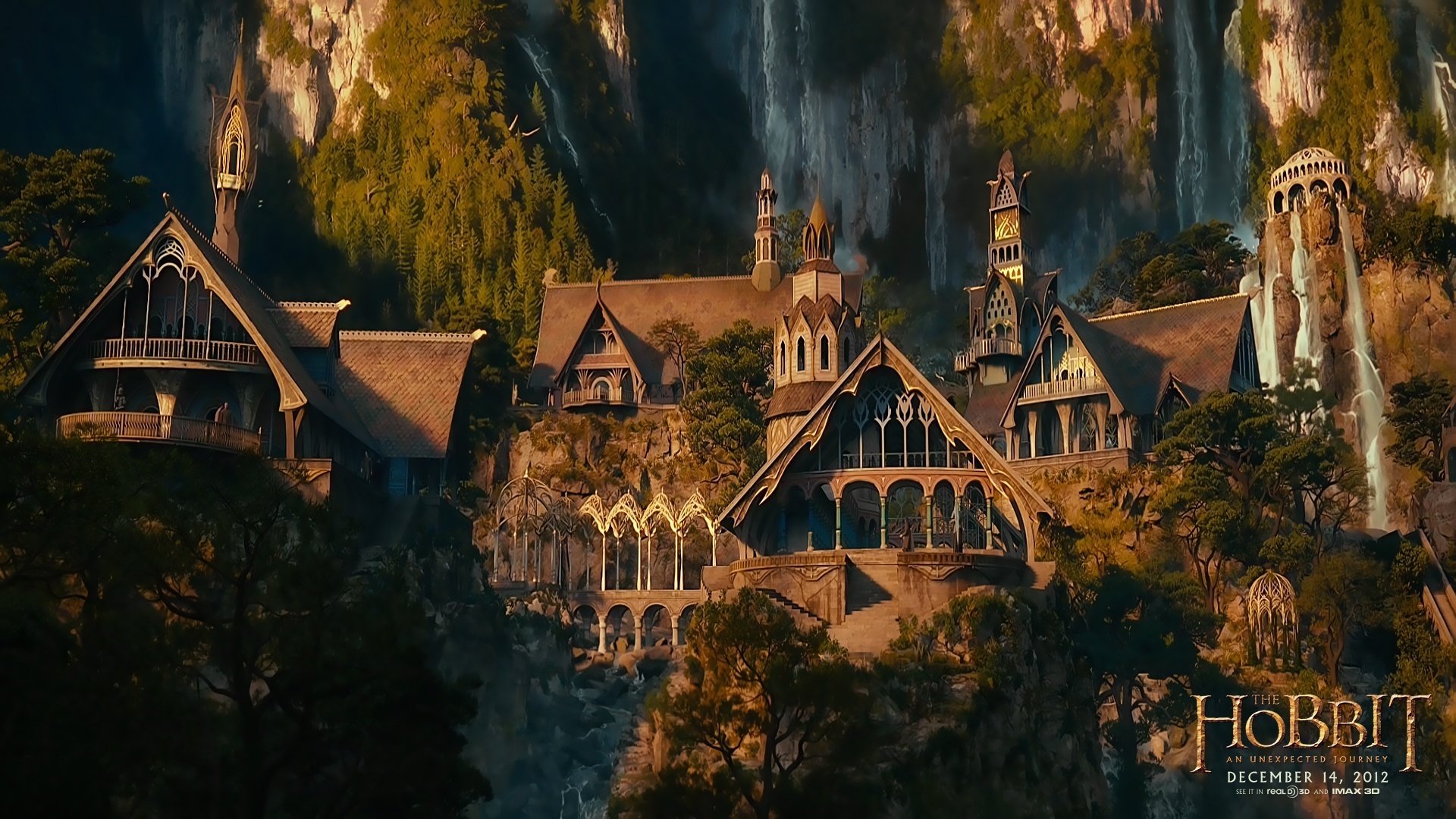 le hobbit voyage inattendu rivendell nuit châteaux tours arbres rochers cascades