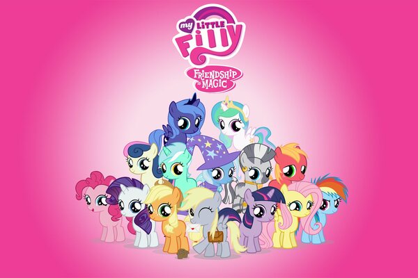 Kucyk z kreskówki My Little Pony na różowym tle