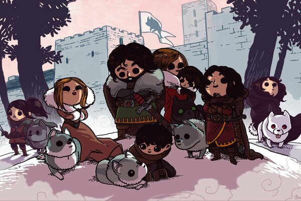 Imagen de dibujos animados de Jon Snow y los lobos salvajes