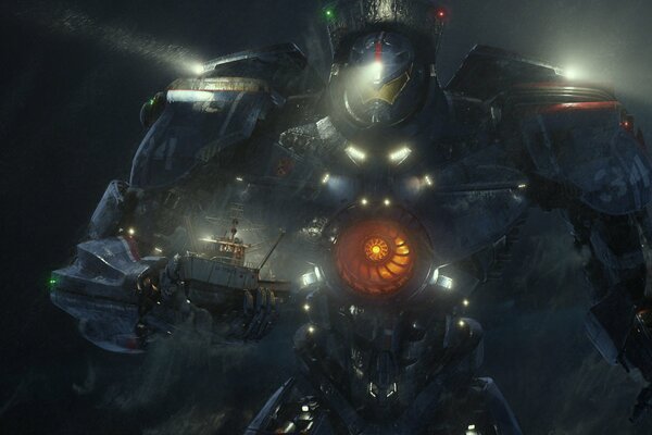 The film Pacific Rim with robots and ships