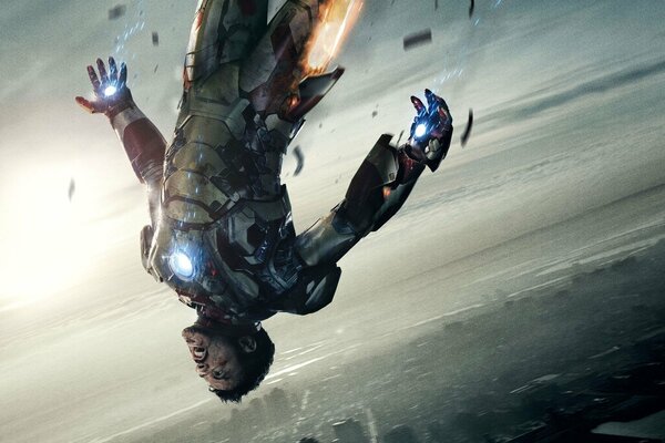 Iron Man while flying in the sky