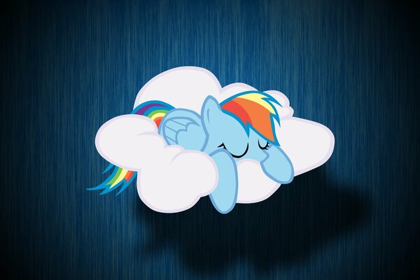 El pequeño Pony Rainbow en la nube duerme