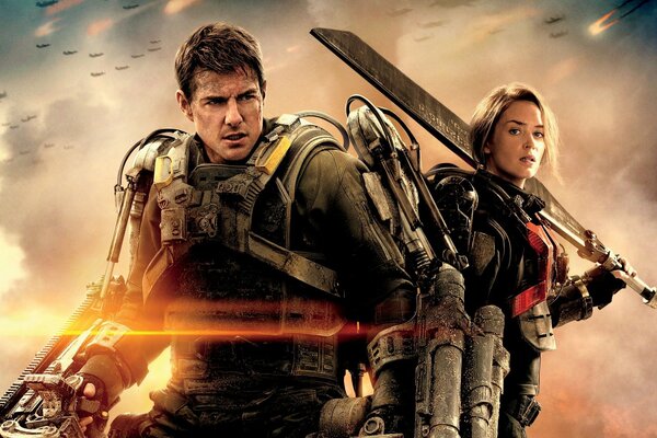 Poster für einen fantastischen Film The Edge of the Future mit Tom Cruise und Emily Blunt in den Hauptrollen