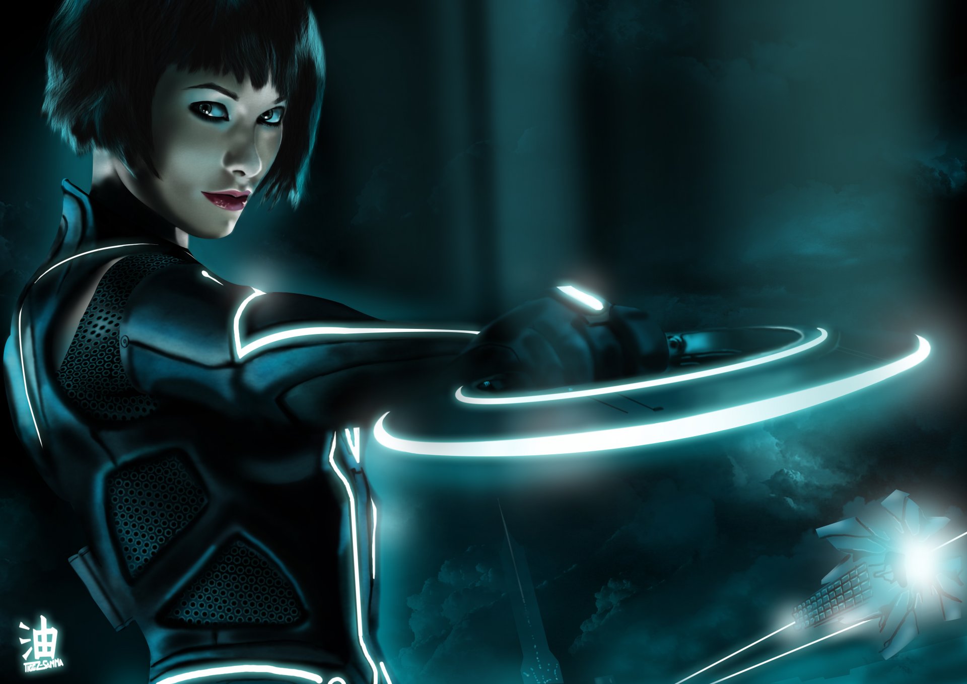 art tiggz-sama girl olivia wilde view smile the disc ship throne heritage tron legacy