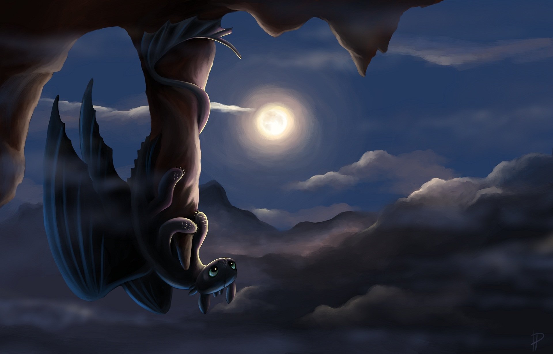 arte arte del ron dragón desdentado furia nocturna roca noche luna cómo entrenar a tu dragón