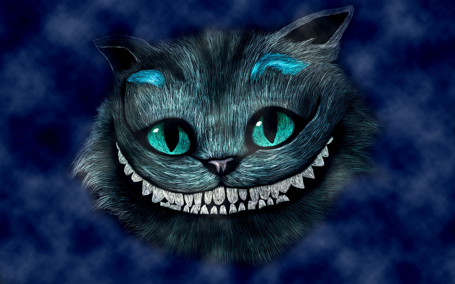 alice au pays des merveilles chat de cheshire tête bleu sourire