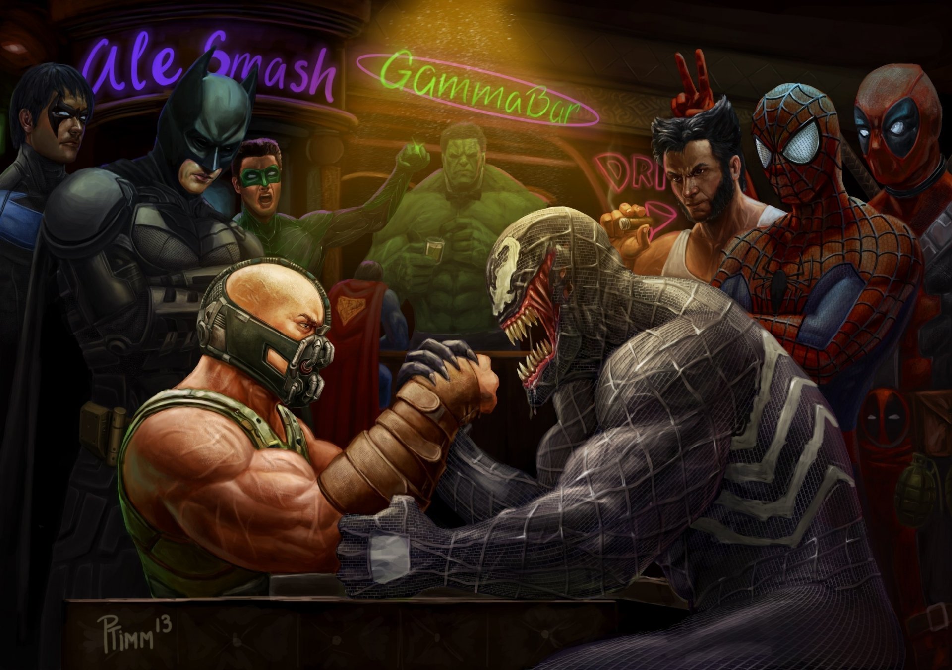 arte spider-man wolverine hulk cómic bane veneno