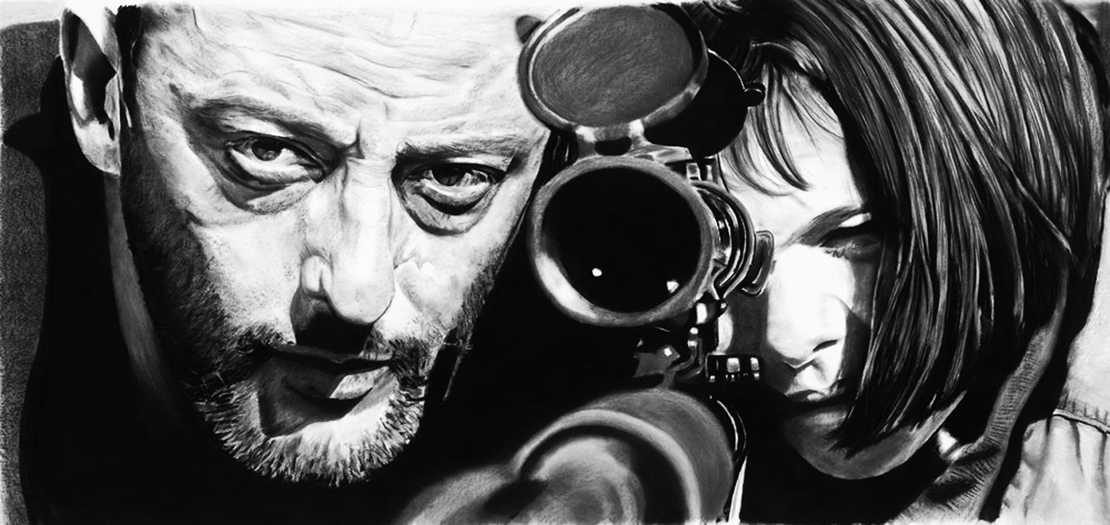 léon jean renaud natalie portman art noir et blanc dessin optique sniper