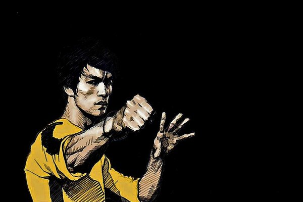 Dibujo de Bruce Lee sobre fondo negro