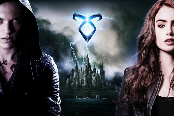 Film Shadowhunters. Shadowhunters: strumenti di ossa. Lily Collins Shadowhunters. Poster del film con fulmini e segni