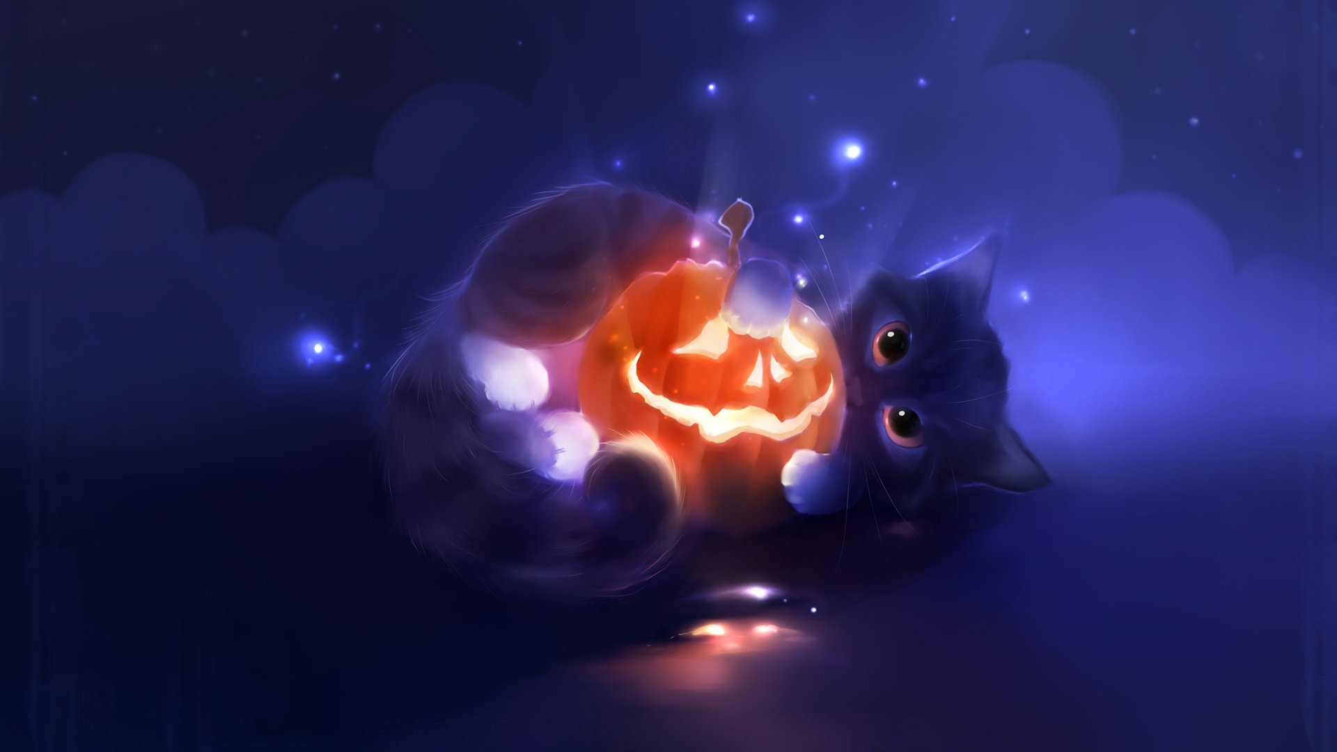 kitten view pumpkin jack-o-lantern halloween picture art apofi