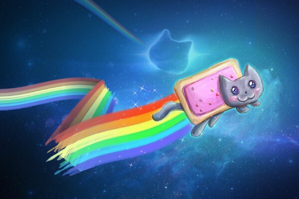 Cartoon picture, cat in space