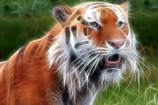 Drawing of a tiger. Realistic animal photo processing