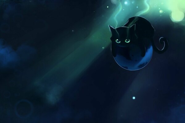 Gato lunar en un globo