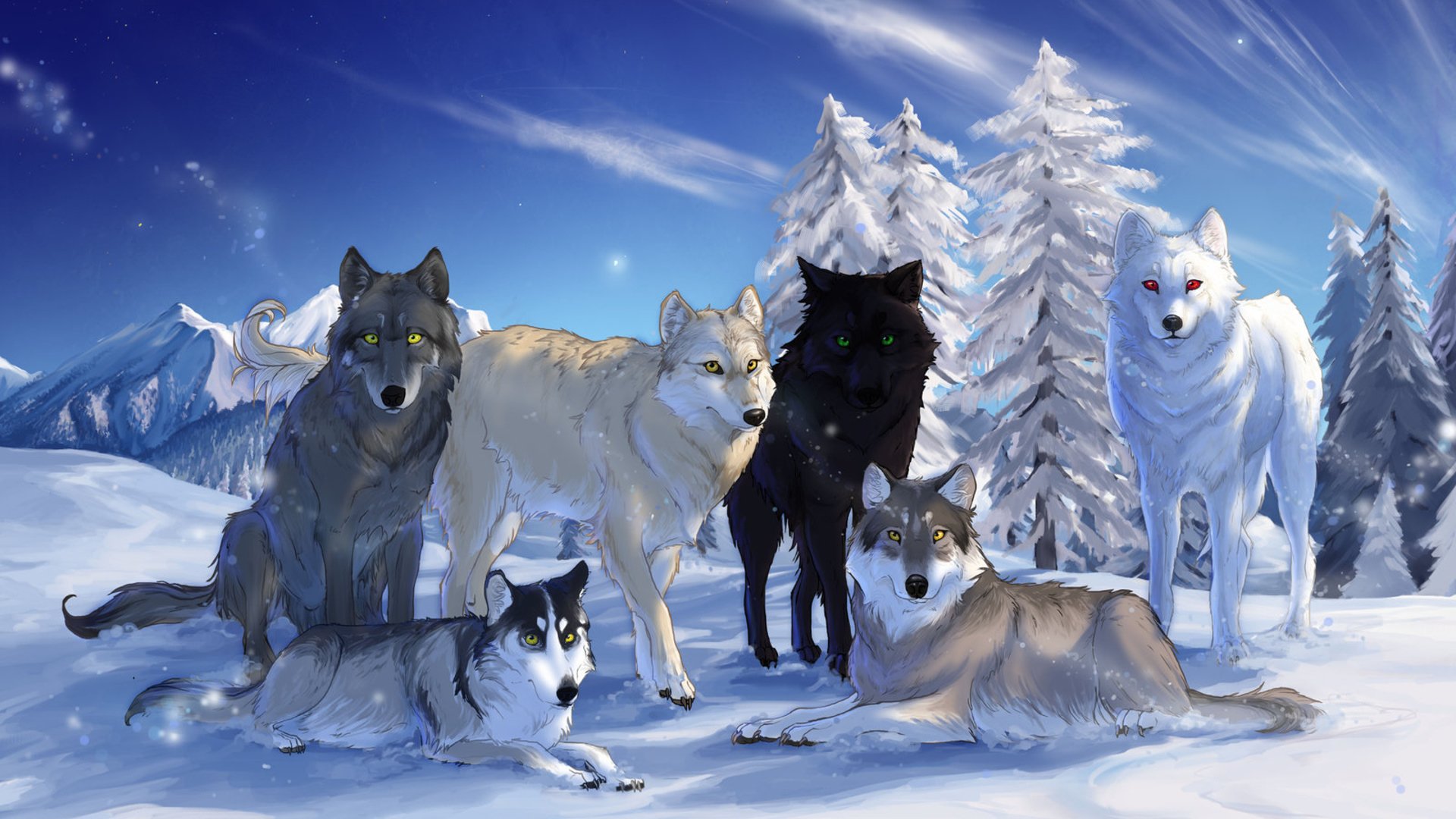 wolves mountain tree winter sky nature pictures snow