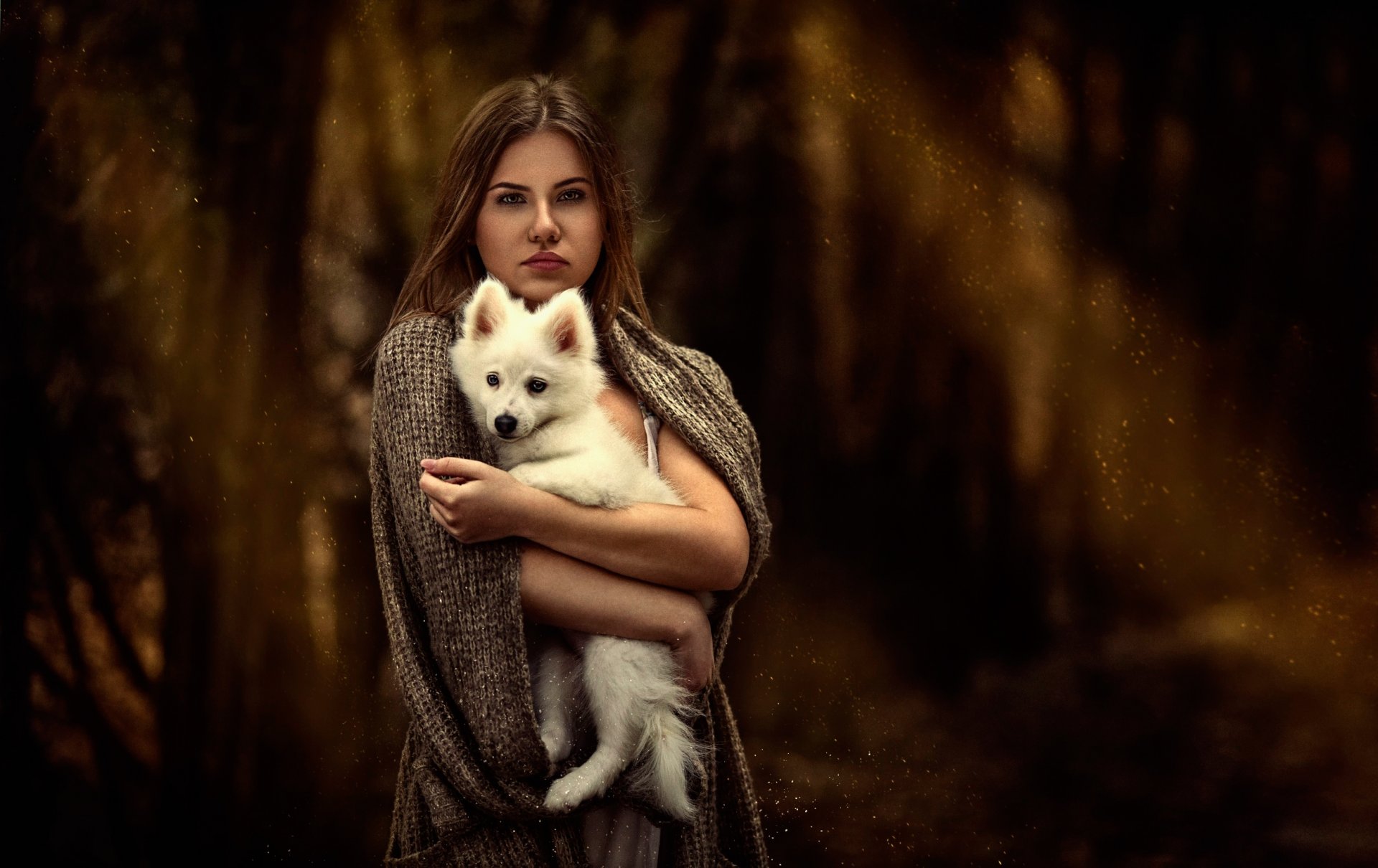 fille chien chiot blanc