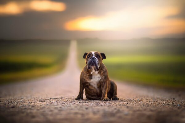 Chien sur la route, belle photo