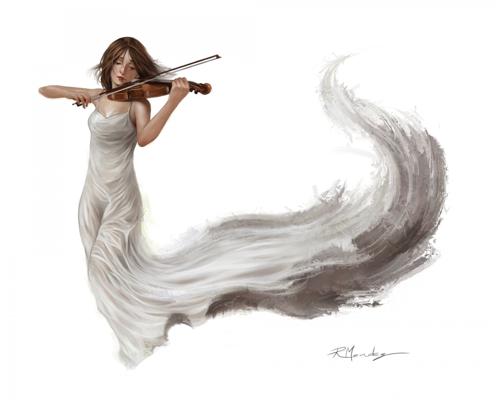 arte chica vestido blanco violín música. fondo