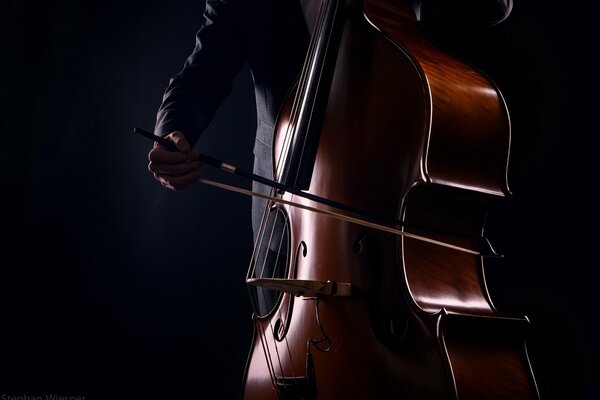 Double bass music on a black background