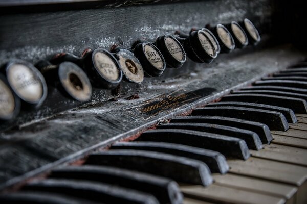 Black and white keys of an ancient organ