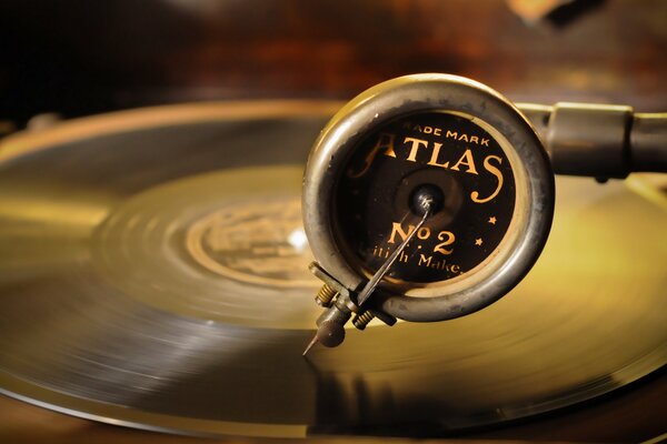 Old music center - gramophone with a record