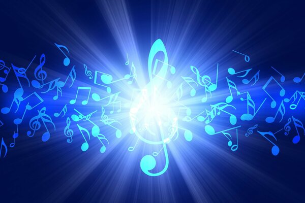 Treble clef with notes in the rays of light