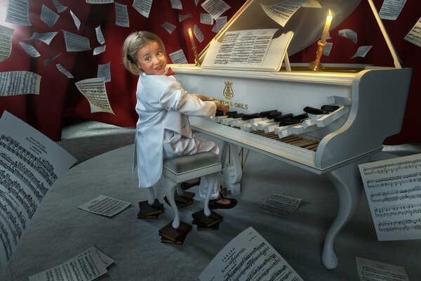 Little girl at the white piano