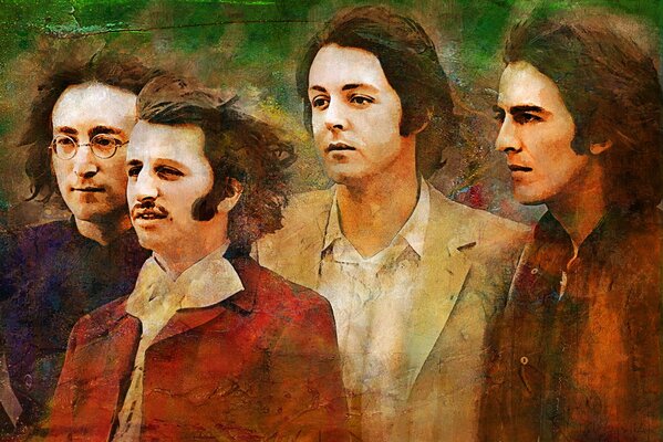 Нарисованная картина группы The beatles