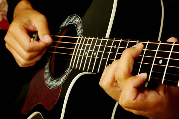 A man plays a string guitar