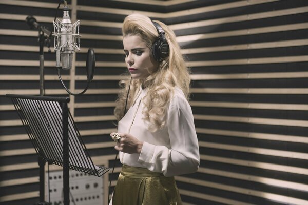 Singer Paloma Faith records a song